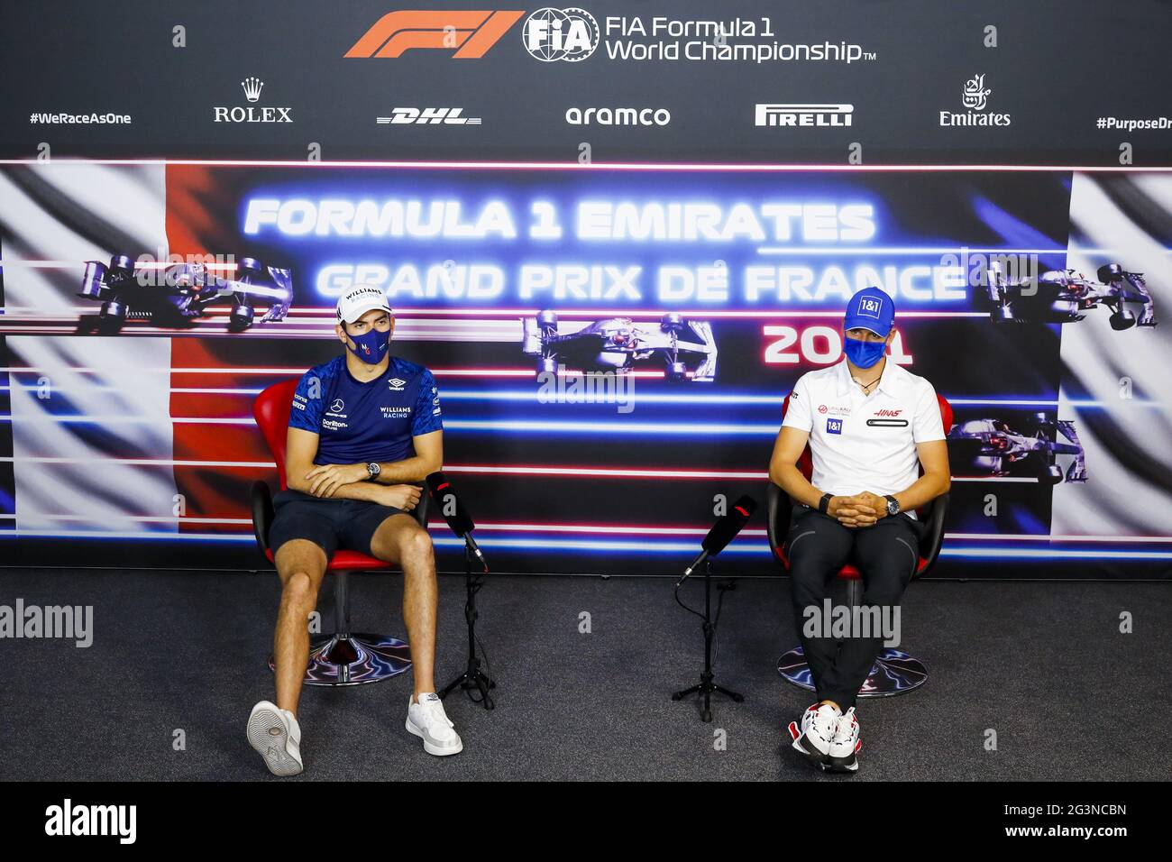 LATIFI Nicholas (CAN), Williams Racing F1 FW43B, SCHUMACHER Mick (ger), Haas F1 Team VF-21 Ferrari, portrait, conférence de presse pendant la Formule 1 Emirates Grand Prix de France 2021, 7e manche du Championnat du monde de Formule 1 FIA 2021 du 18 au 20 juin 2021 sur le circuit Paul Ricard, Au Castellet, France - photo Antonin Vincent / DPPI / LiveMedia Banque D'Images