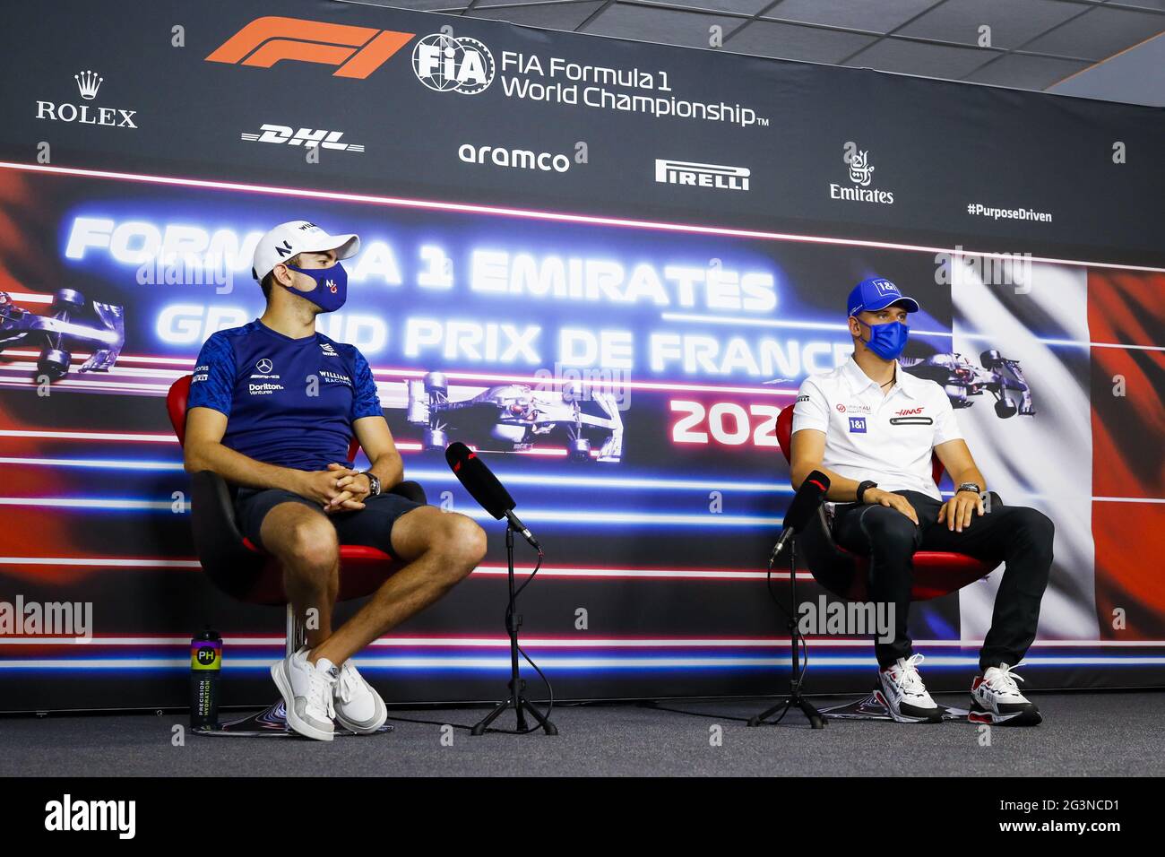 LATIFI Nicholas (CAN), Williams Racing F1 FW43B, SCHUMACHER Mick (ger), Haas F1 Team VF-21 Ferrari, portrait, conférence de presse pendant la Formule 1 Emirates Grand Prix de France 2021, 7e manche du Championnat du monde de Formule 1 FIA 2021 du 18 au 20 juin 2021 sur le circuit Paul Ricard, Au Castellet, France - photo Antonin Vincent / DPPI / LiveMedia Banque D'Images