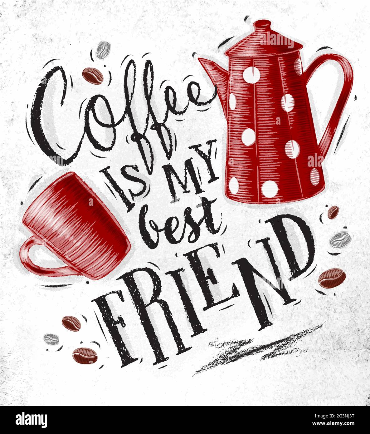 Affiche avec une tasse et une cafetière avec une lettre de son temps de café qui dessine sur un fond de papier sale Illustration de Vecteur