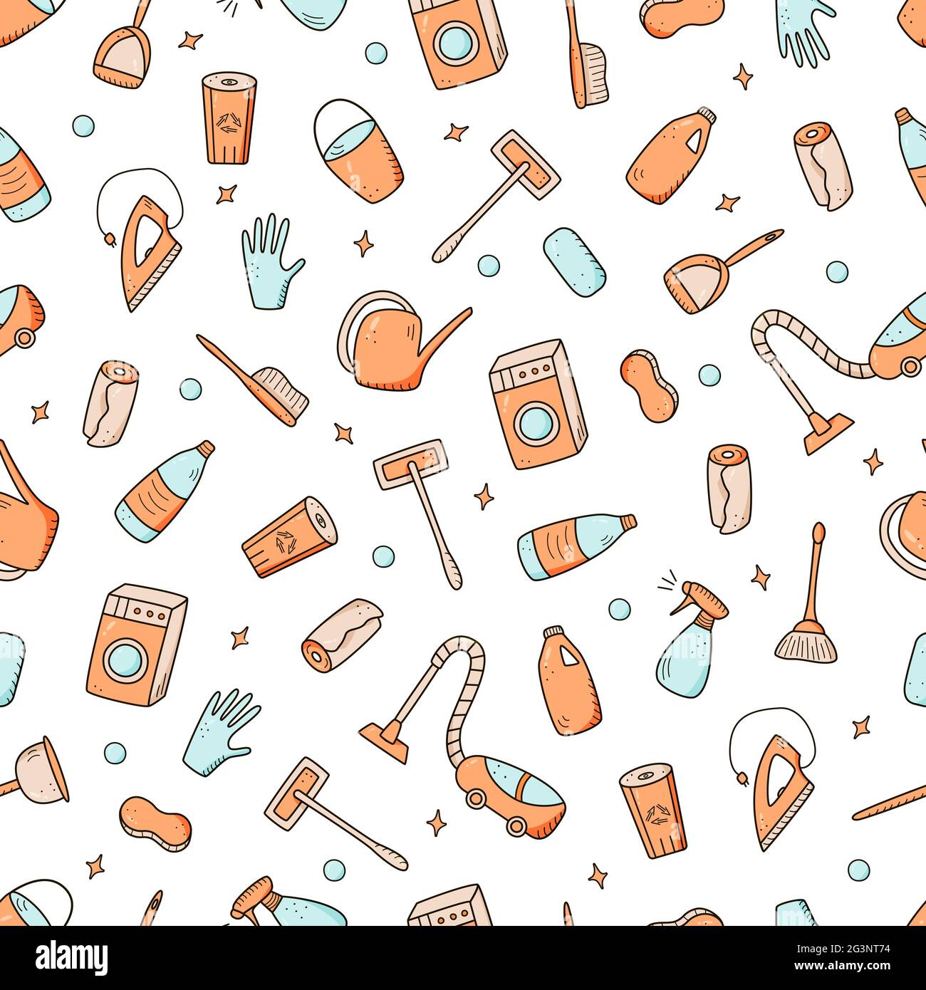 Éléments de nettoyage vectoriels de style Doodle à motif sans couture. Ensemble de dessins de produits et d'articles de nettoyage. Kit de lavage de la salle Banque D'Images Éléments de nettoyage vectoriels de style Doodle à motif sans couture. Ensemble de dessins de produits et d'articles de nettoyage. Kit de lavage de la salle Banque D'Images