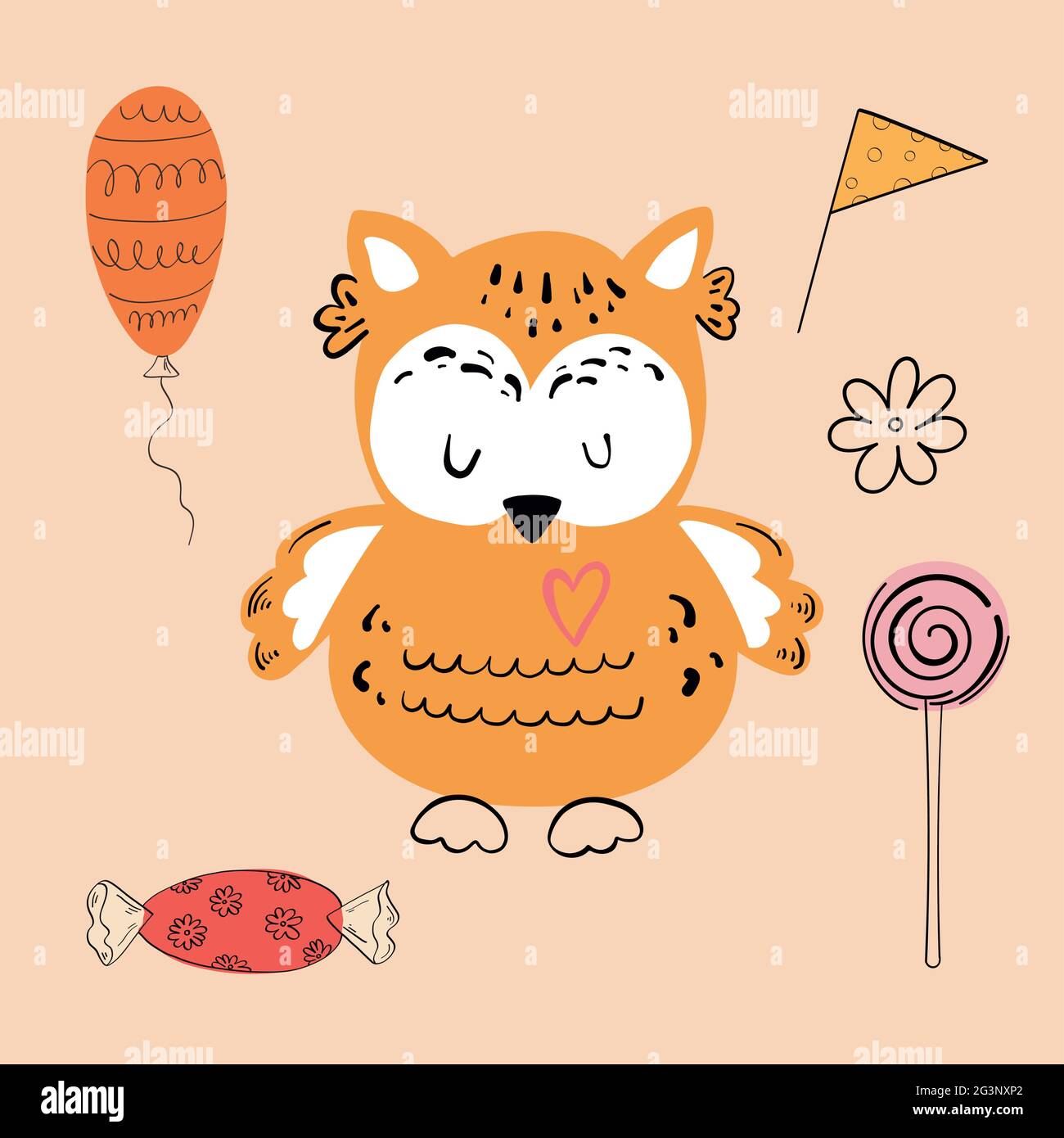 Illustration vectorielle d'un animal de différents types parmi les articles de vacances sur fond orange. Illustration vectorielle Illustration de Vecteur
