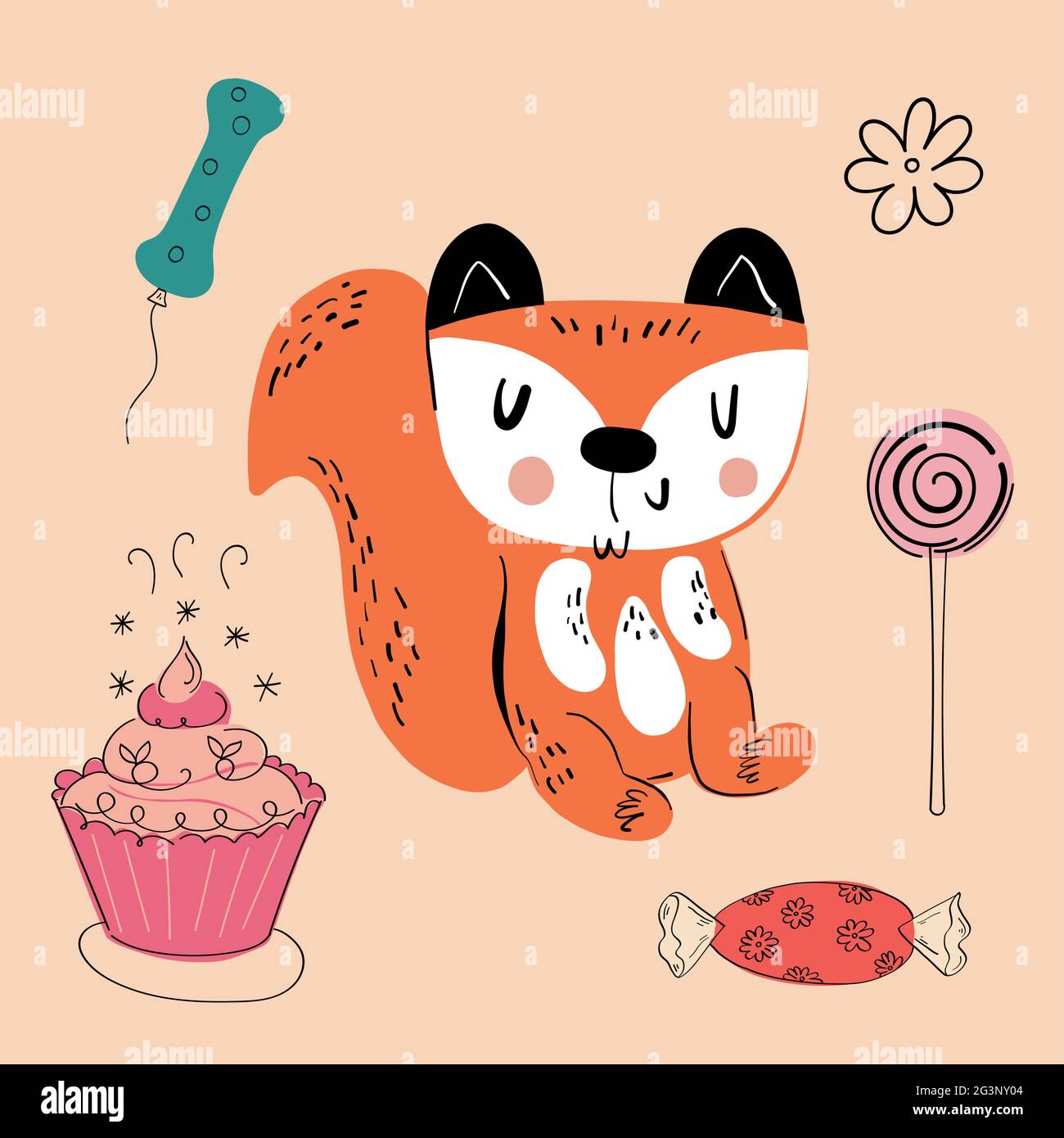 Illustration vectorielle d'un animal de différents types parmi les articles de vacances sur fond orange. Illustration vectorielle Illustration de Vecteur
