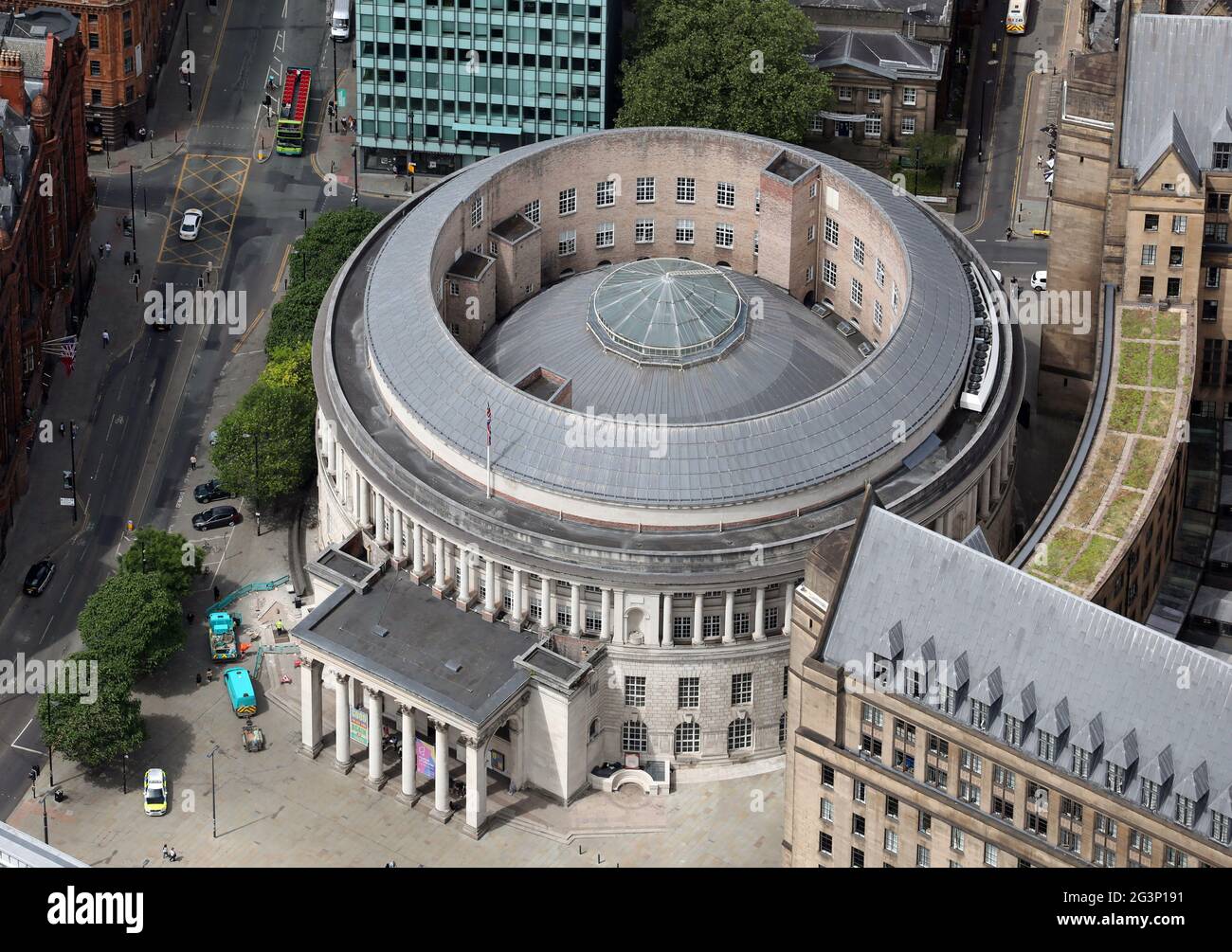 Vue aérienne de la bibliothèque centrale de Manchester (bibliothèque publique) Banque D'Images