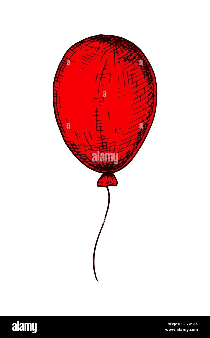 Ballon rouge dessiné à la main isolé sur blanc. Illustration vectorielle dans le style d'esquisse Illustration de Vecteur