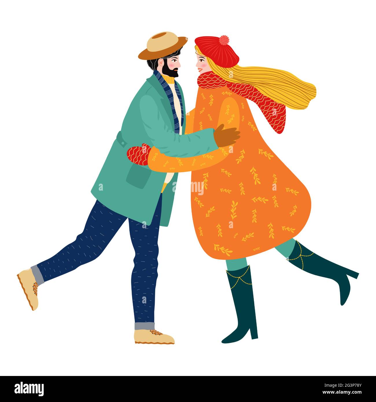 Rencontre heureuse de deux amis se embrassant après la quarantaine, Covid-19, longue séparation. Bonne femme souriante qui apprécie l'amitié, le soutien et la coopération. Co Illustration de Vecteur