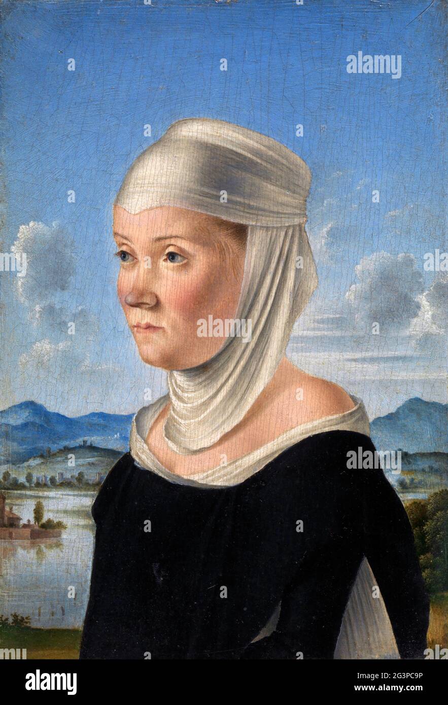 Portrait d'une femme, peut-être un Nun de San Secondo par Jacometo (Jacometo Veneziano) , huile sur bois, 1485-95 Banque D'Images