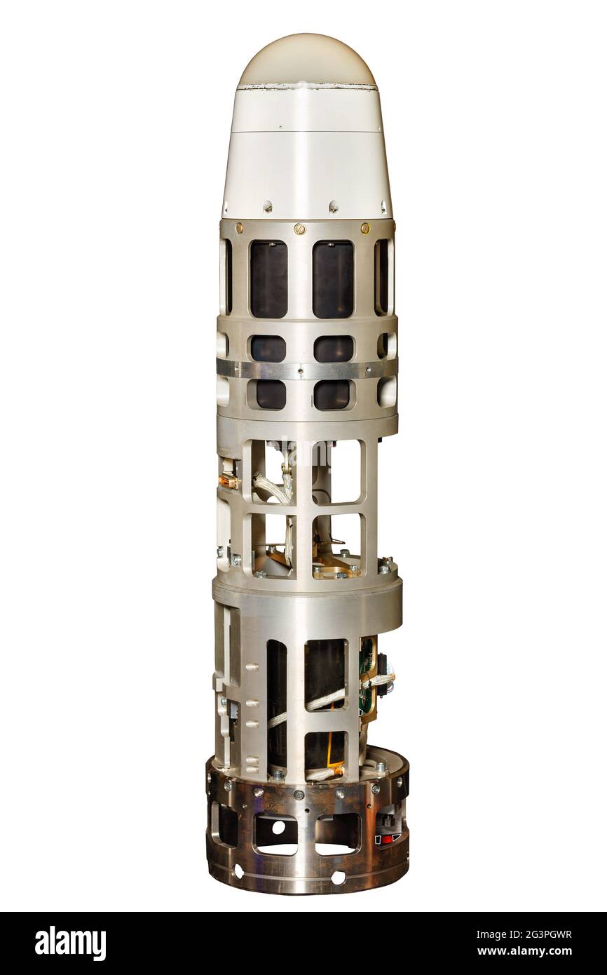 Structure d'une tête de centrage optique passive pour l'acquisition de la cible. Industrie militaire. Isolé sur un fond blanc. Banque D'Images