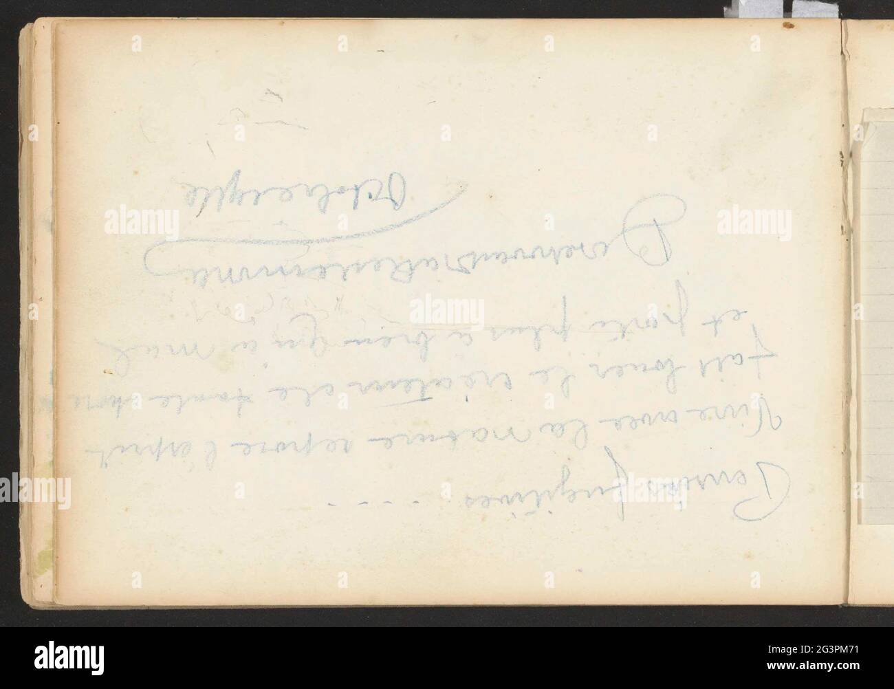 Remarques. Feuille 47 Verso d'un carnet d'esquisses de 47 feuilles. Banque D'Images
