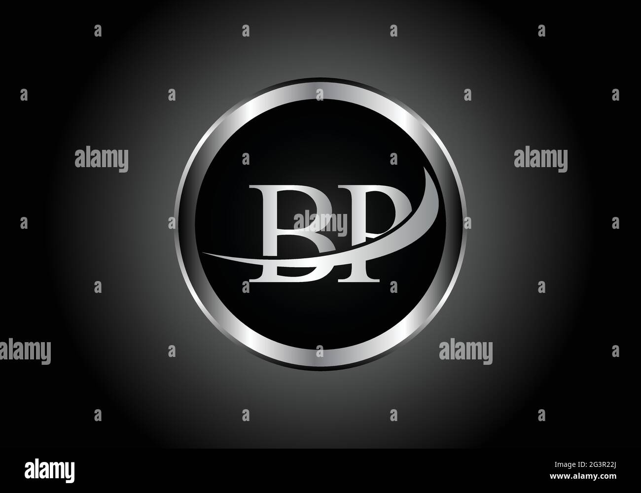 Lettre argentée BP métal combinaison logo alphabet conception d'icône avec la couleur grise sur le noir et blanc dégradé design pour une entreprise ou une entreprise Illustration de Vecteur