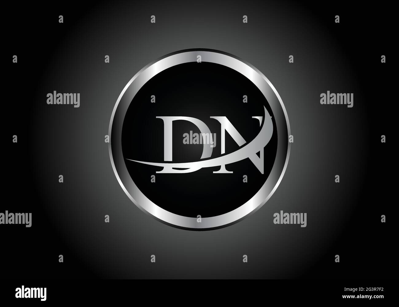 Lettre d'argent D N métal combinaison alphabet logo design icône avec la couleur grise sur le noir et blanc dégradé design pour une entreprise ou une entreprise Illustration de Vecteur