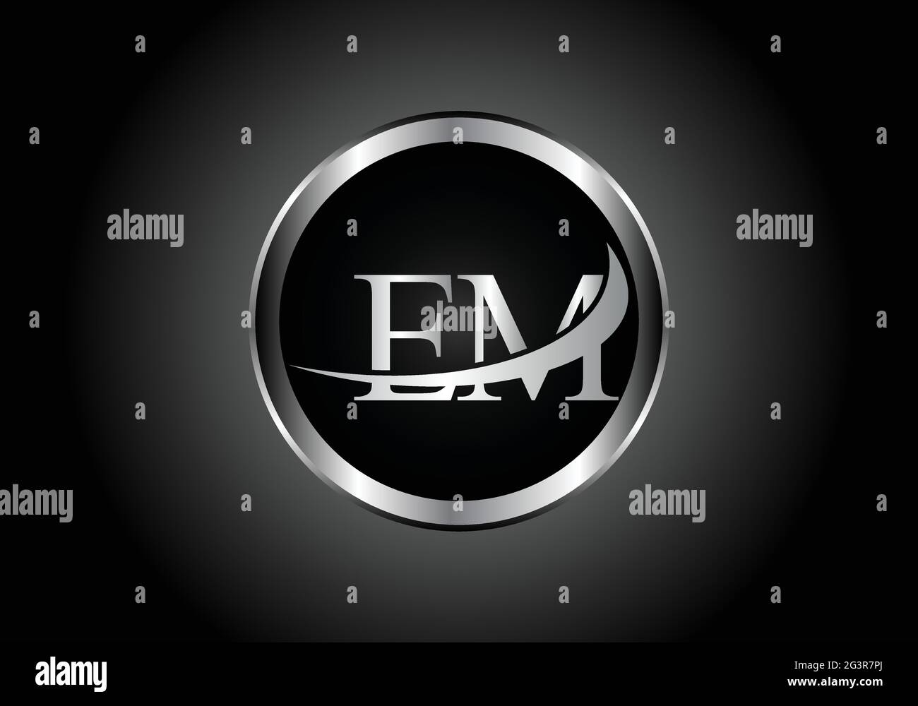 Lettre argent E M métal combinaison logo alphabet conception d'icône avec la couleur grise sur le noir et blanc dégradé design pour une entreprise ou une entreprise Illustration de Vecteur