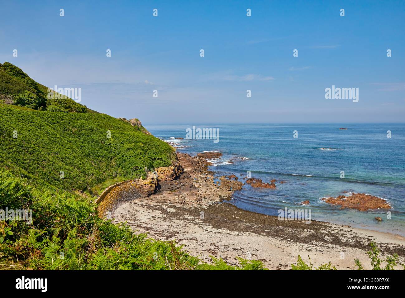 Image de la baie de St Ouens à l'extrémité de la baie de la Puente. Îles Jersey Channel Banque D'Images