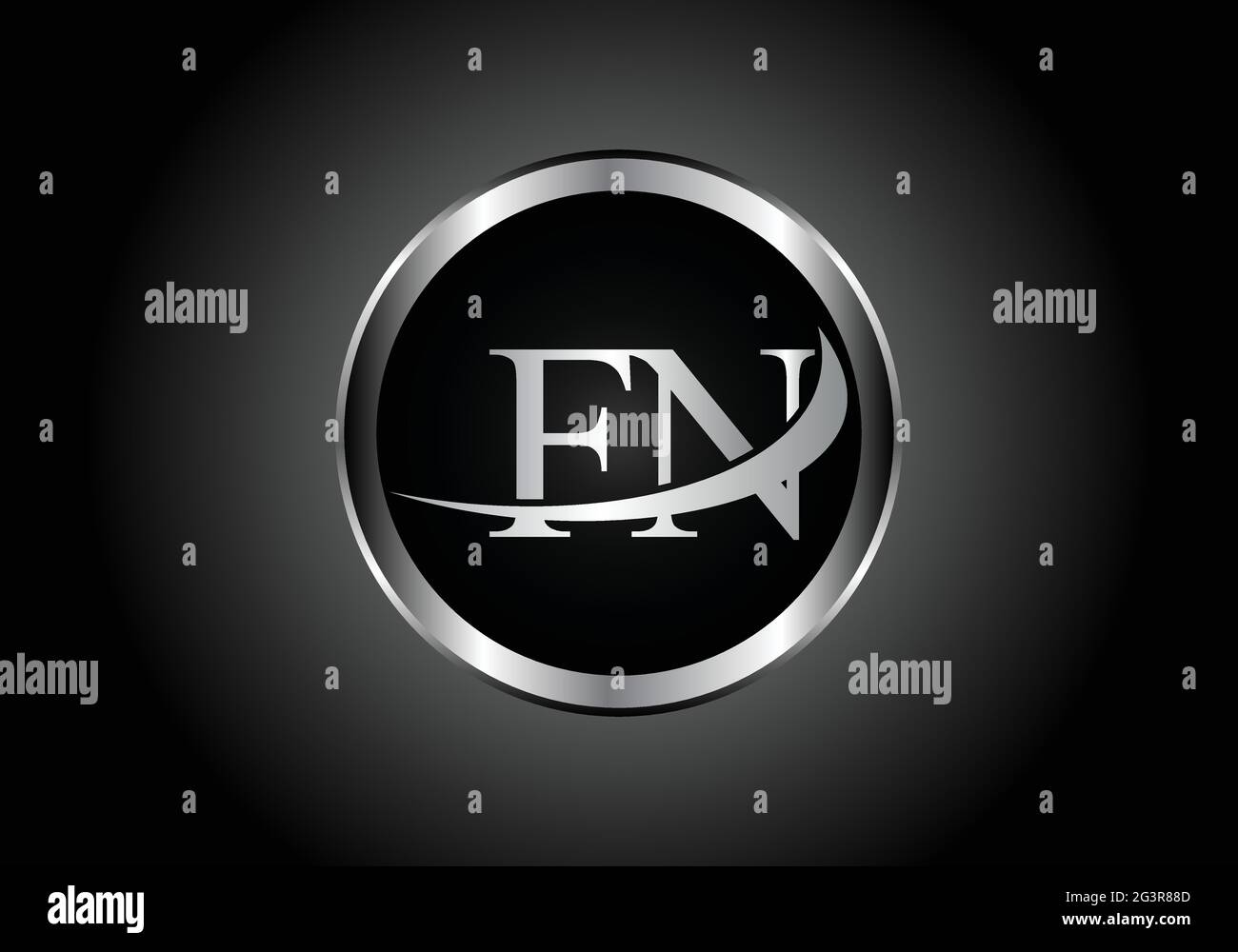 Lettre d'argent FN métal combinaison logo alphabet conception d'icône avec la couleur grise sur le noir et blanc dégradé design pour une entreprise ou une entreprise Illustration de Vecteur