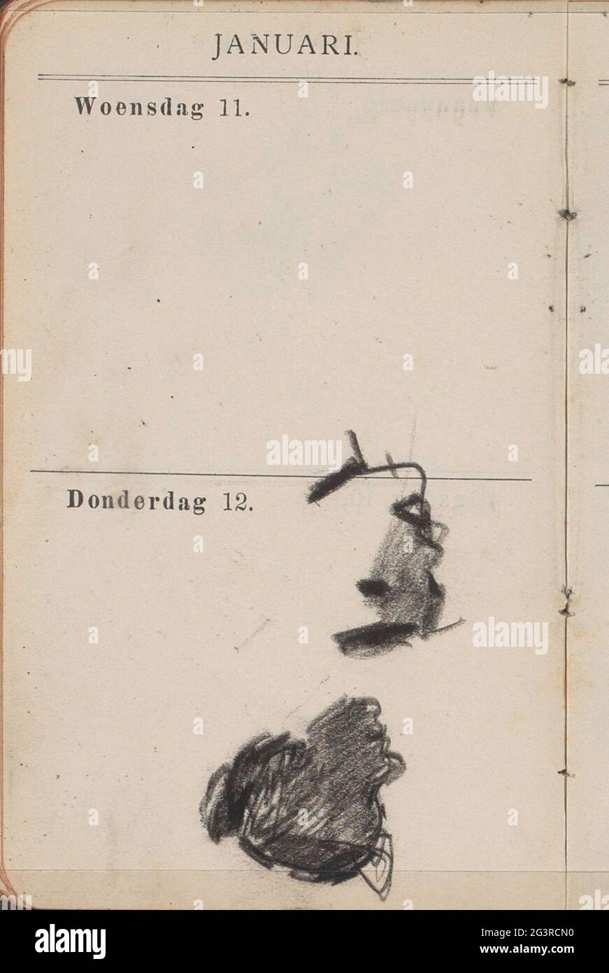 Deux têtes de femme. Page 27 d'un ordre du jour avec 108 feuilles utilisées comme carnet d'esquisses. Banque D'Images