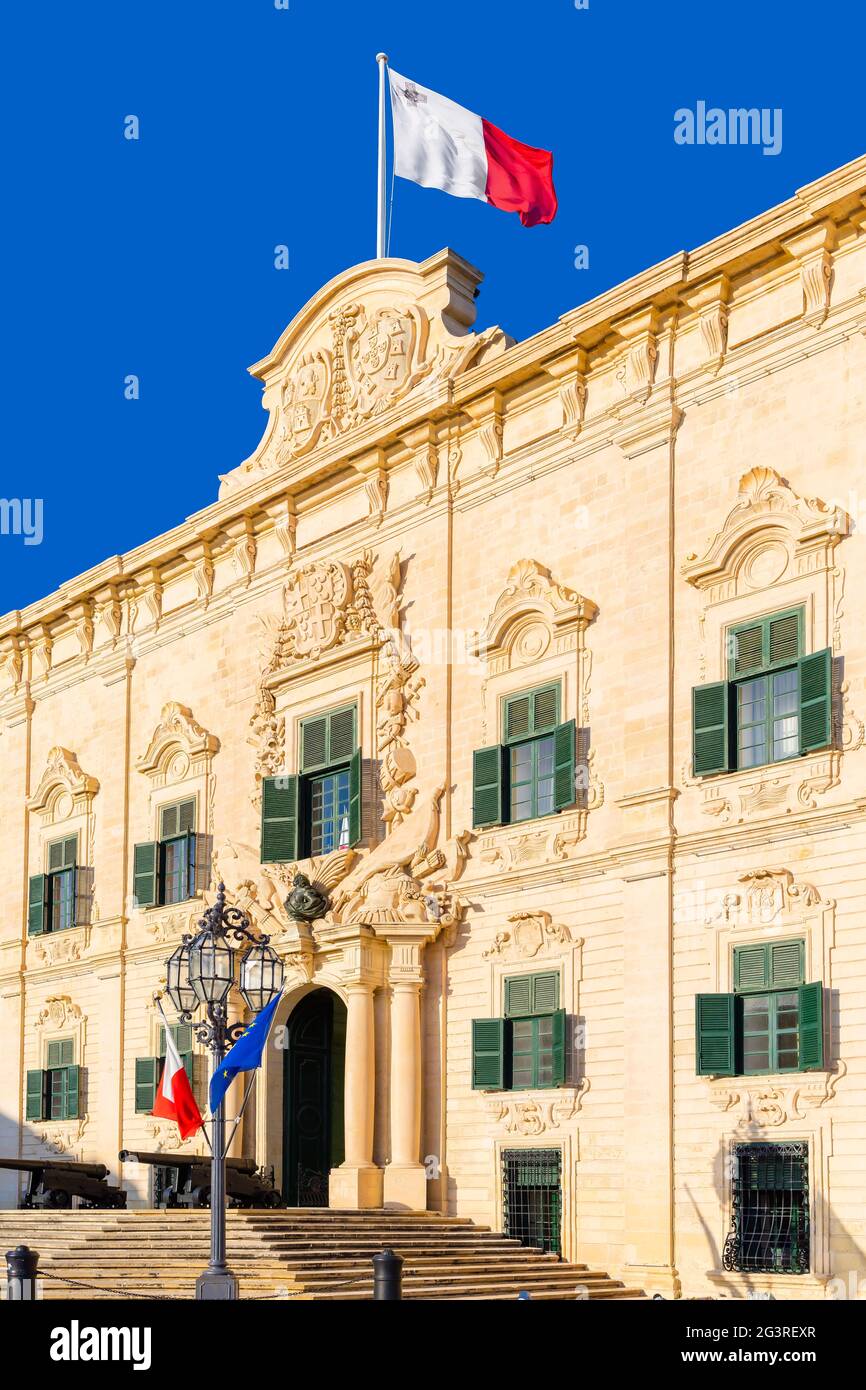 Malte, Valetta, Auberge de Castille - Bâtiment du gouvernement, Chambre du Premier ministre, politique européenne Banque D'Images