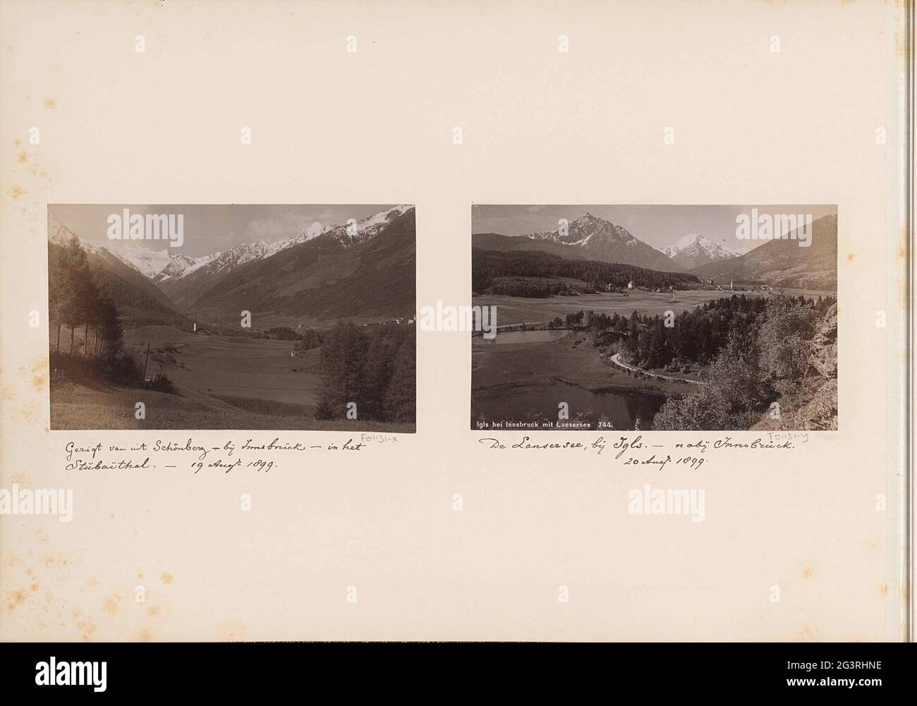 Vue sur le Stubaital depuis Schönberg. Fait partie d'un album de voyage avec des sites en Allemagne, Autriche, Suisse, Luxembourg et Belgique. Banque D'Images