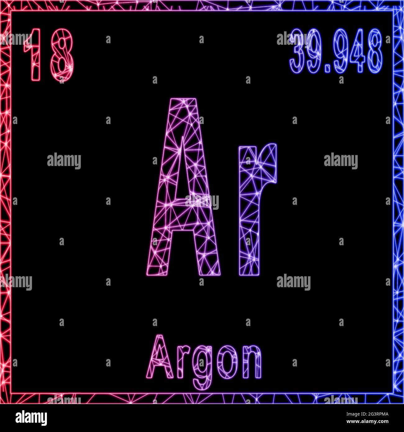 Elément chimique argon, signe avec numéro atomique et poids atomique, Banque D'Images