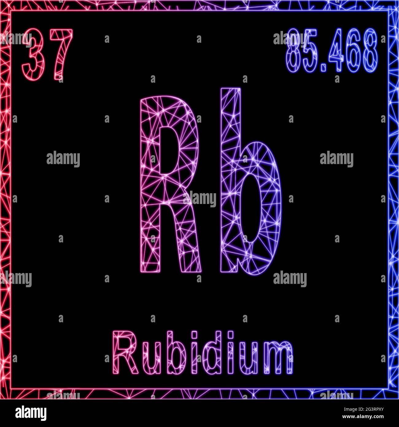 Élément chimique rubidium, signe avec numéro atomique et poids atomique, Banque D'Images