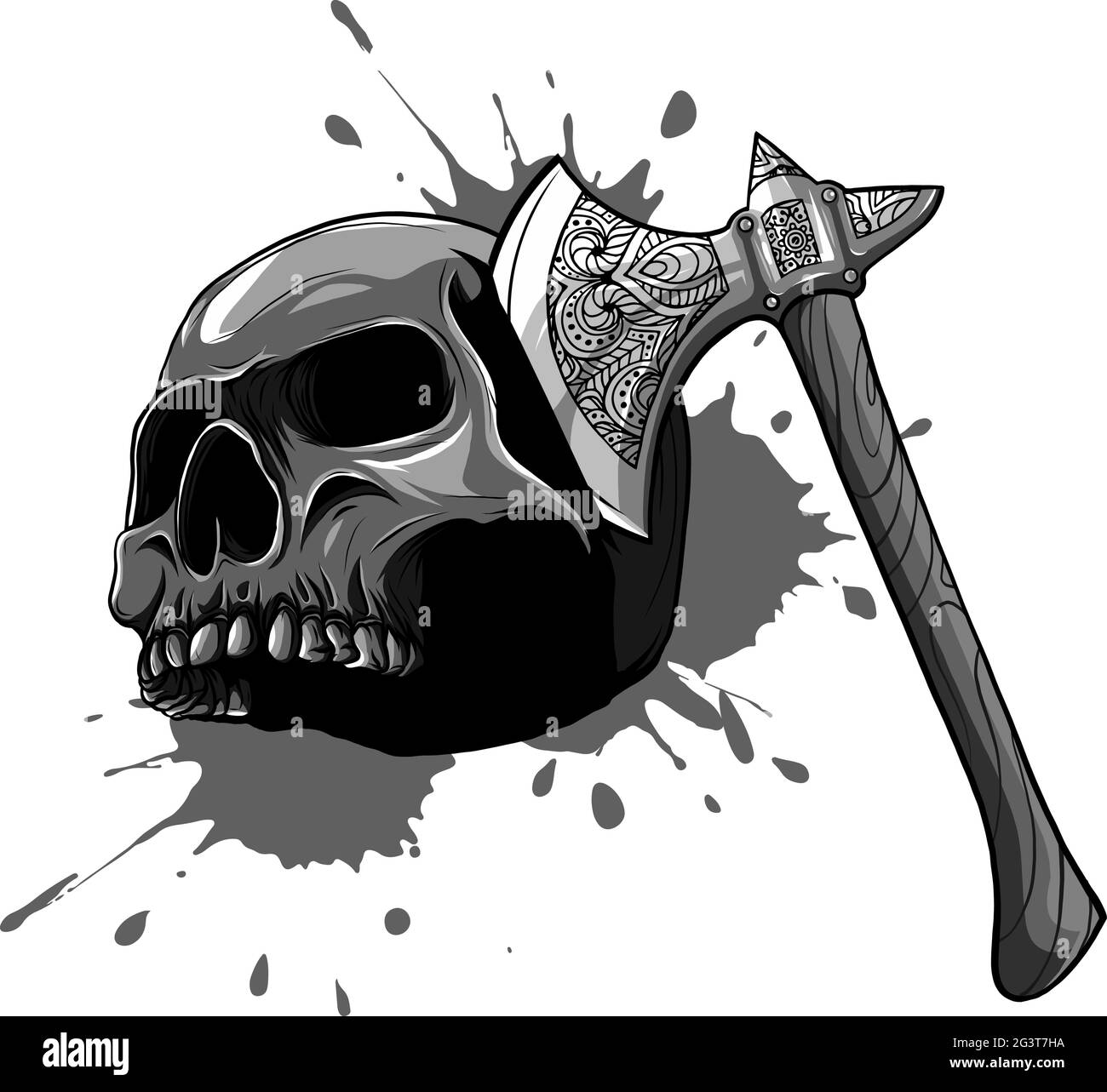 illustration vectorielle de la tête du crâne assassinée par la hache Illustration de Vecteur