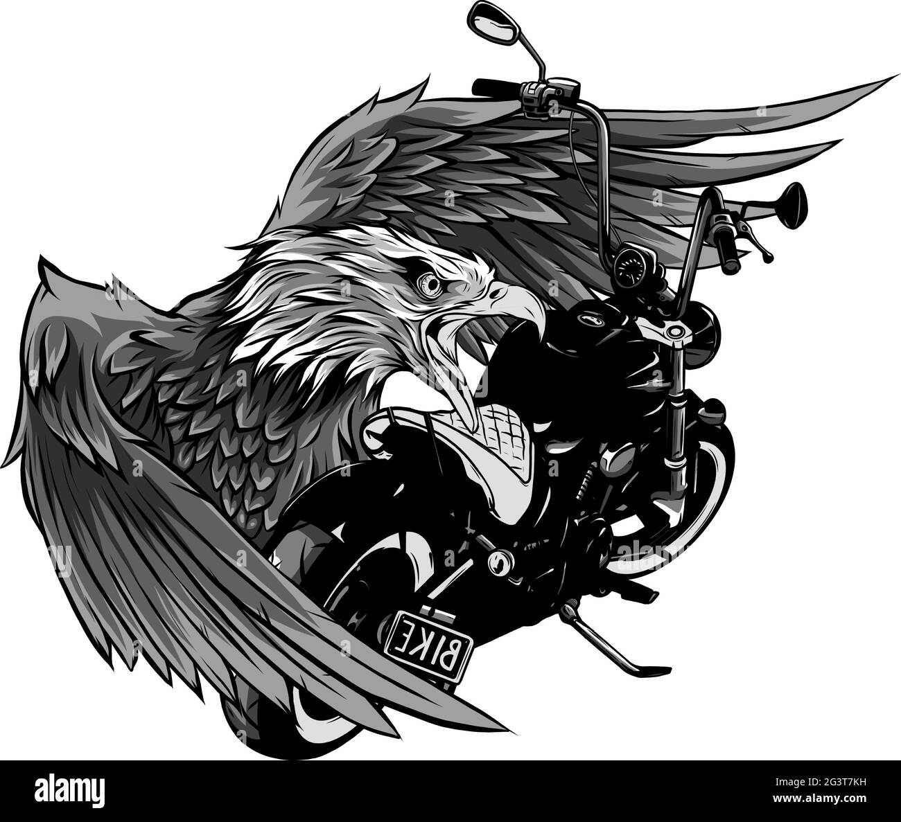 illustration vectorielle de la moto avec l'aigle tête Illustration de Vecteur