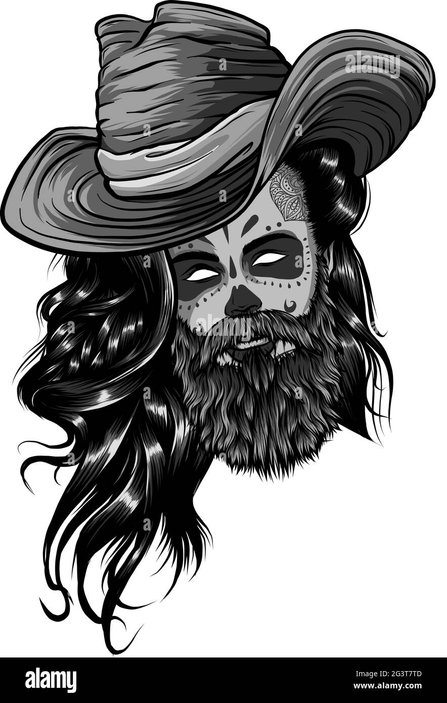 Cowboy barbu dans un chapeau. Un homme américain cool Illustration de Vecteur