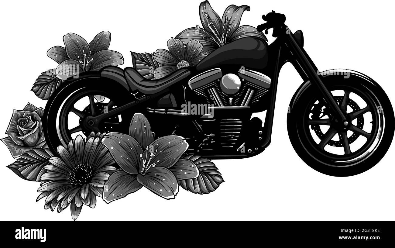 illustration vectorielle de moto avec fleur Illustration de Vecteur