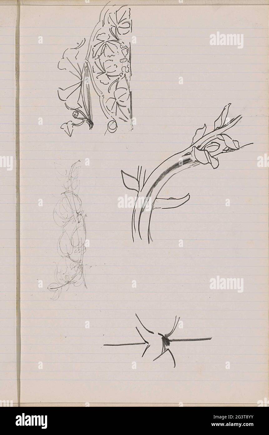 Décorations florales. Feuille 61 Recto à partir d'un carnet d'esquisses avec 79 feuilles. Banque D'Images