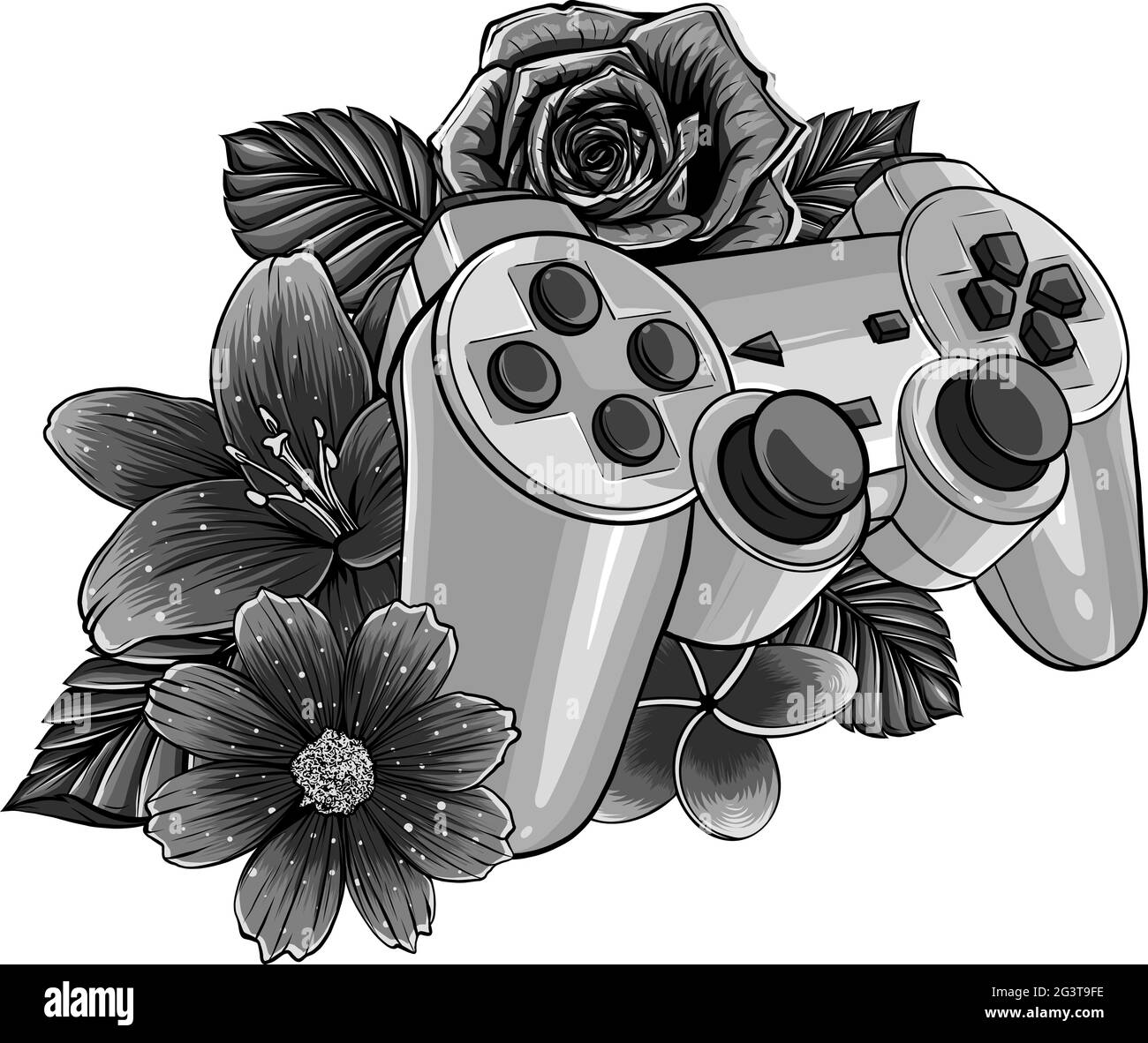 manette de jeu avec une fleur pour le vecteur de jeu Illustration de Vecteur