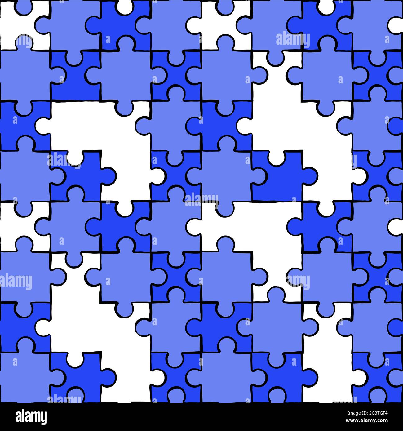 Jeu de puzzle bleu motif sans couture en dessin animé à la main. Jeu de puzzle pour solution d'entreprise ou concept d'idée créative. Illustration de Vecteur