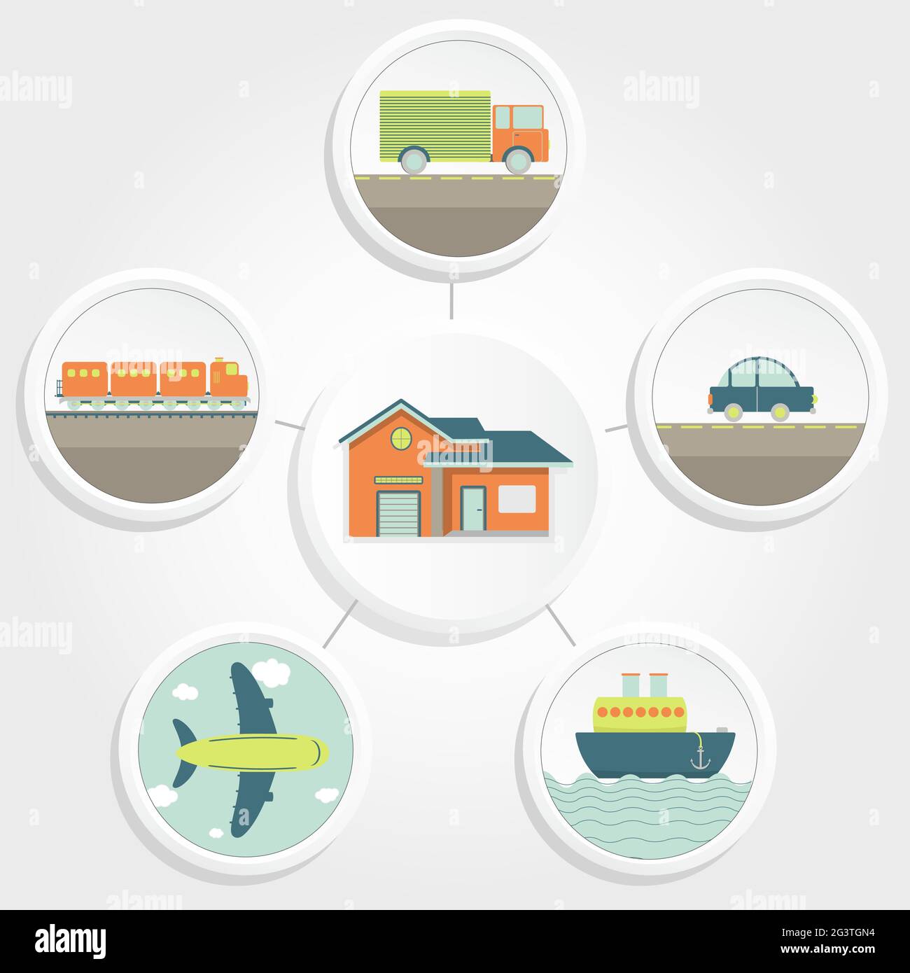 Icônes des types de transport autour d'une maison Illustration de Vecteur