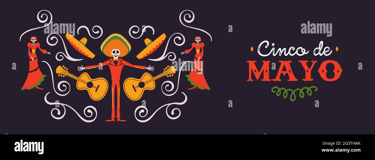 Illustration de la bannière web Happy Cinco de Mayo pour la célébration de l'indépendance du mexique. 5 mai citation avec la décoration de culture traditionnelle. Inclut mariachi Illustration de Vecteur