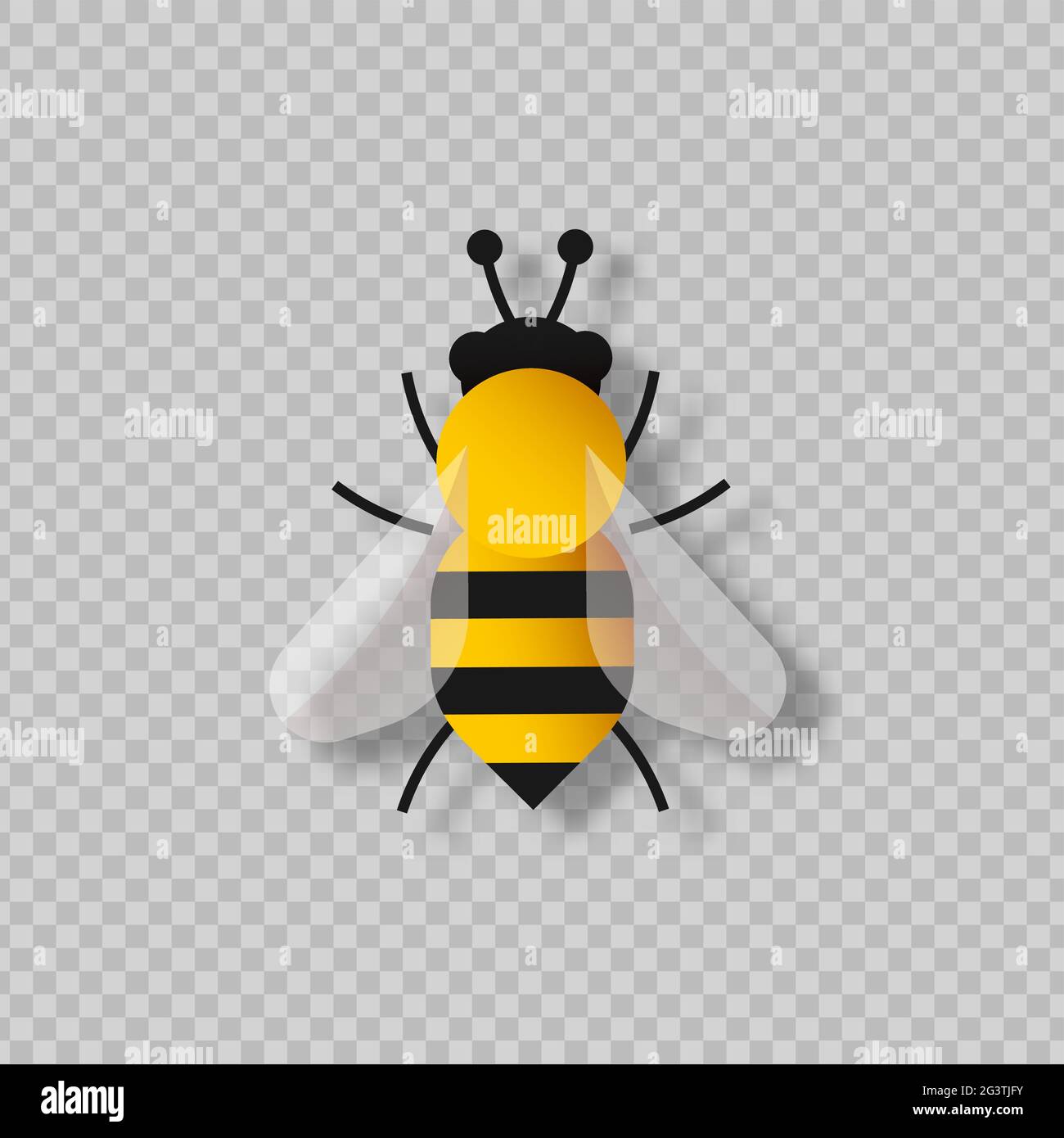 Un insecte d'abeille jaune coupé en papier sur fond transparent isolé. Concept moderne d'illustration de la coupe de papier 3d pour la protection de la nature ou la saison de printemps. Illustration de Vecteur