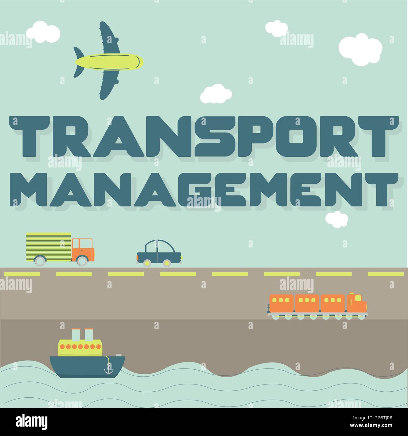 Expression « gestion du transport » et moyens de transport comme camion, voiture, navire, avion et train Illustration de Vecteur