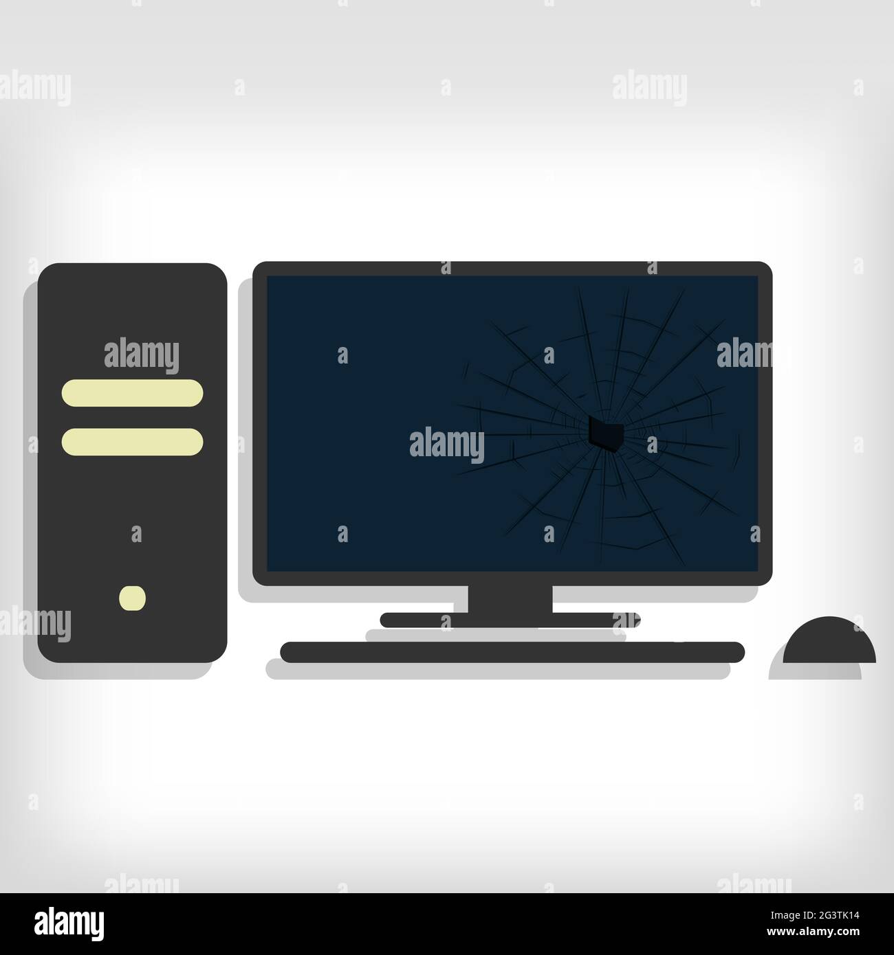 Moniteur pc cassé. Arrière-plan gris. Modifiable. Illustration de Vecteur