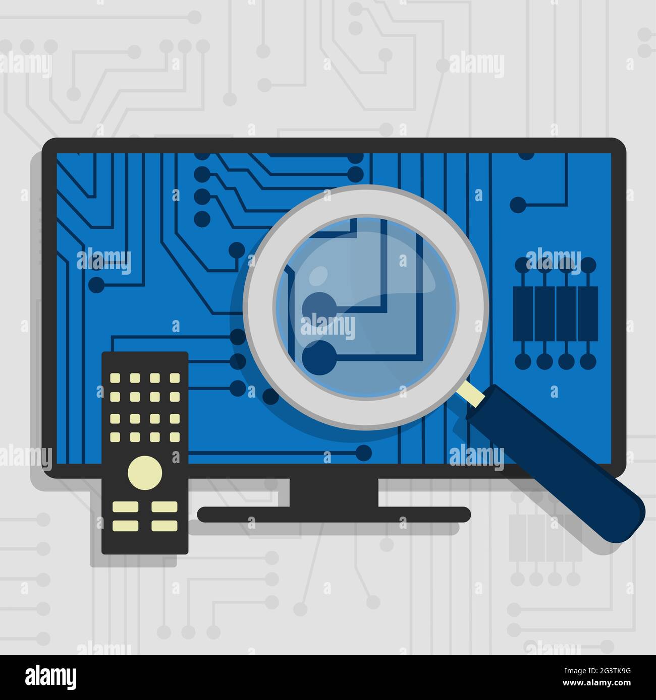 Analyse du matériel et du circuit électronique de la Smart TV à l'aide  d'une loupe Image Vectorielle Stock - Alamy