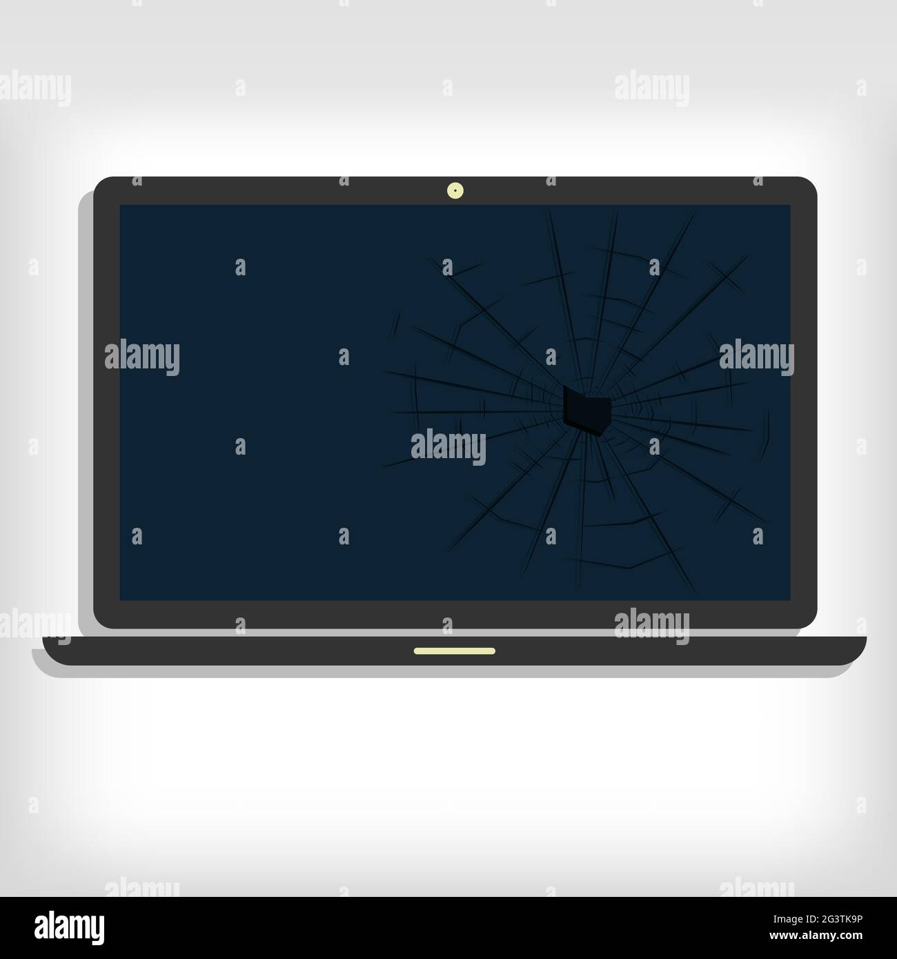 Moniteur d'ordinateur portable cassé. Arrière-plan gris. Modifiable. Illustration de Vecteur