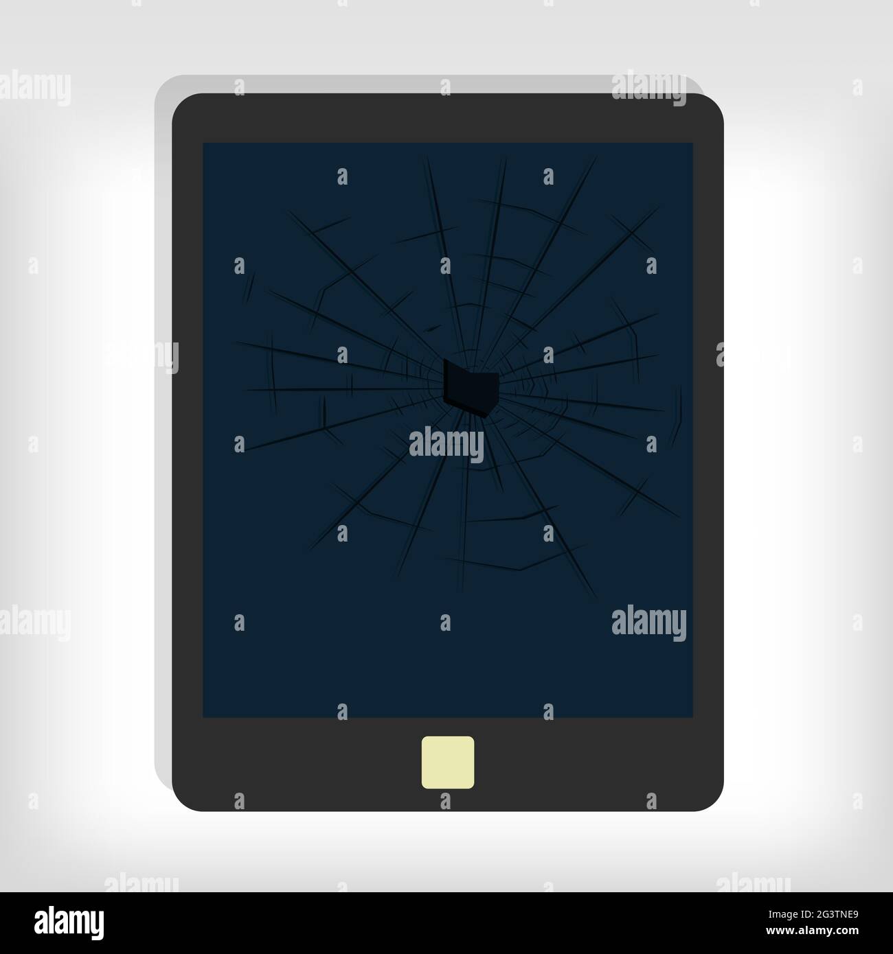 Moniteur de tablette cassé. Arrière-plan gris. Modifiable. Illustration de Vecteur