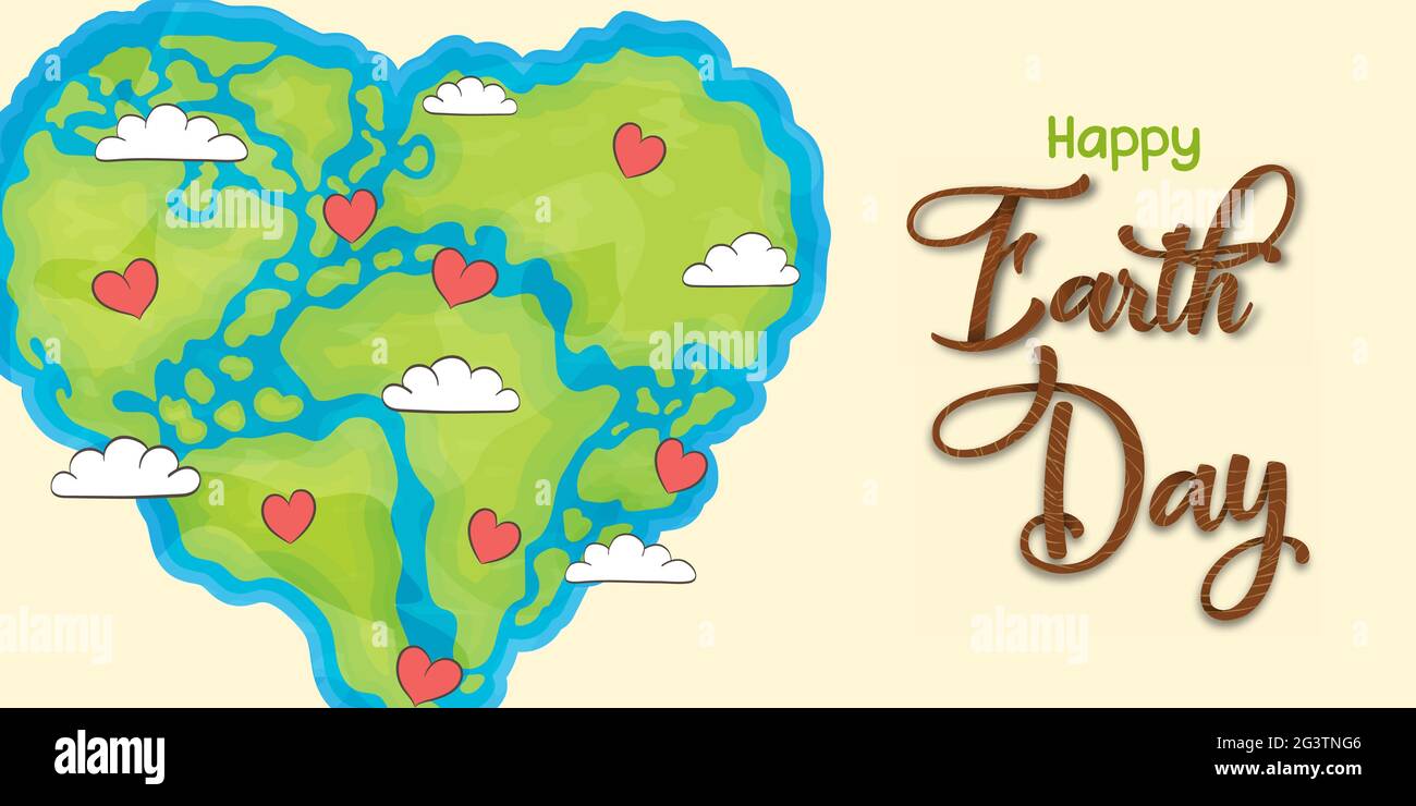 Bannière web Happy Earth Day illustration de la carte verte de la planète en forme de coeur pour le concept d'amour de la nature. L'environnement aide à la conception de l'événement de vacances le 22 avril. Illustration de Vecteur
