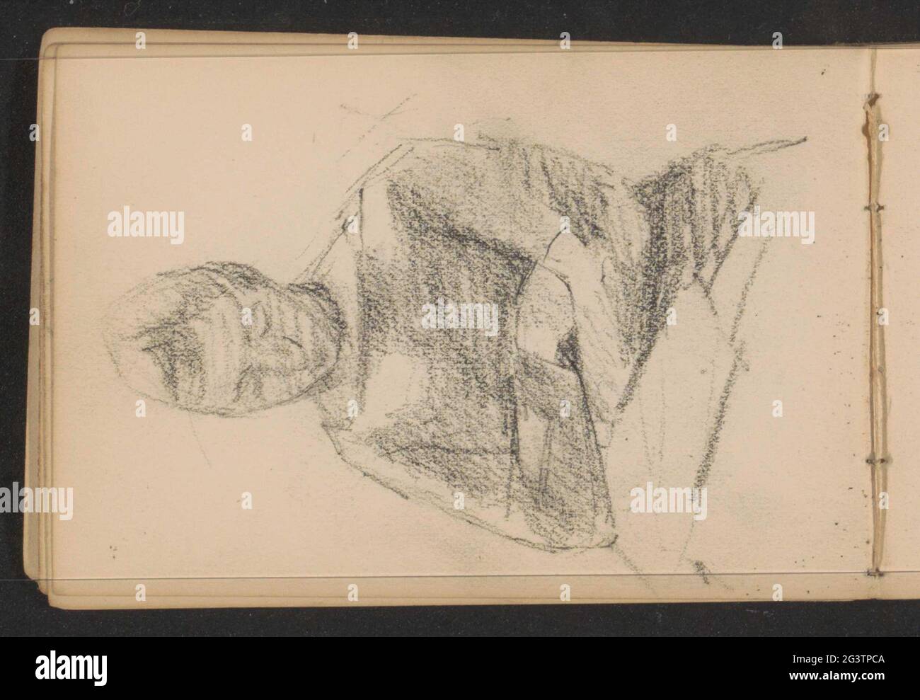 Lecture jeune femme. La femme est l'une sur l'autre avec les pauvres et a les yeux vers le bas sur un livre dans ses genoux. Feuille 9 Verso d'un carnet d'esquisses de 29 feuilles. Banque D'Images