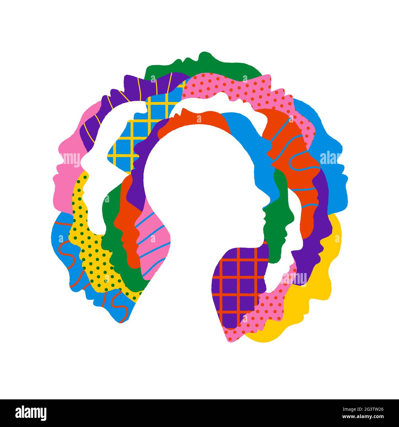 Des personnes colorées se font face avec des couleurs artistiques créatives sur un fond isolé pour divers groupes sociaux ou concept de mélange culturel. Illustration de Vecteur