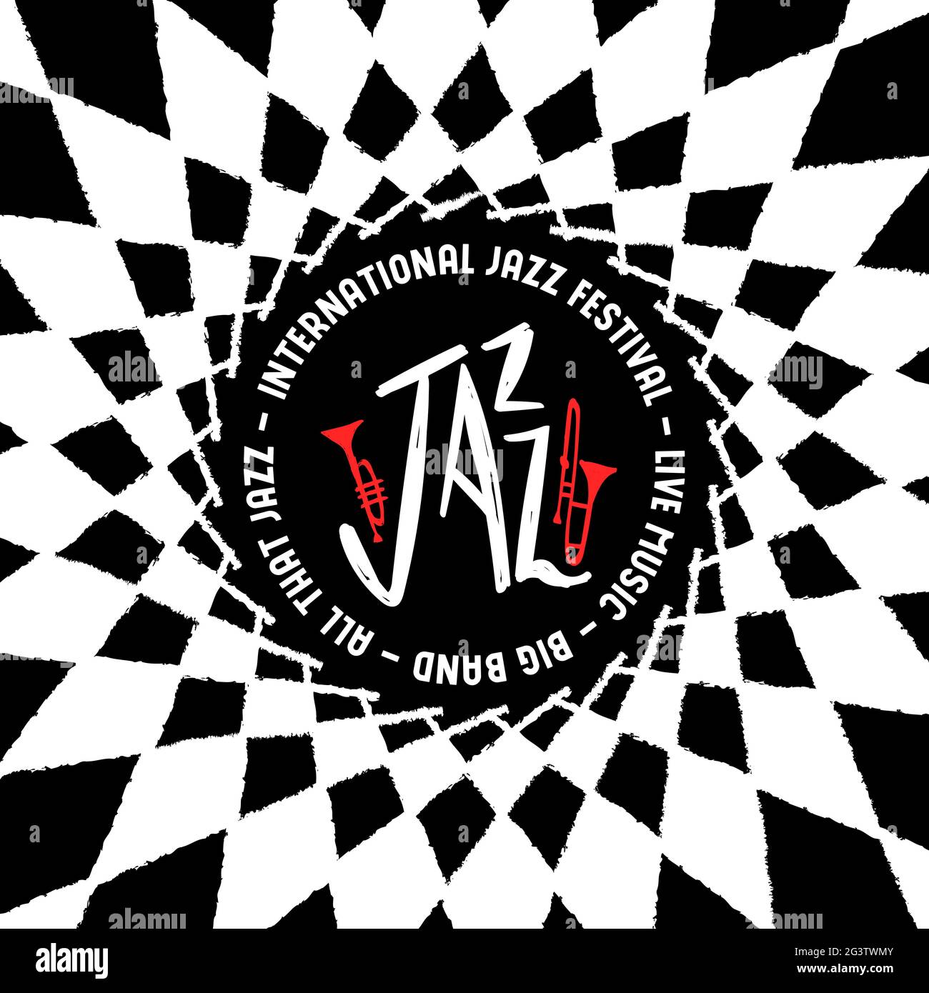 Modèle d'illustration de l'affiche du Festival international de Jazz. Résumé géométrique trompette instrument de musique fond pour un concert en direct ou par musical Illustration de Vecteur