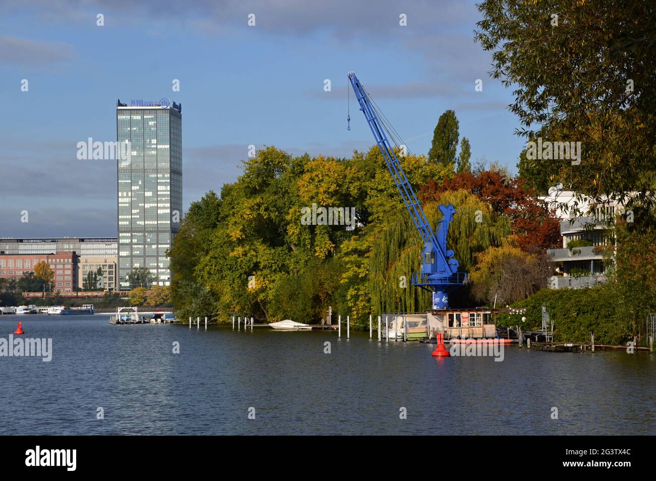 Panorama sur la rivière Spree, péninsule de Stralau, Lichtenberg, Berlin Banque D'Images