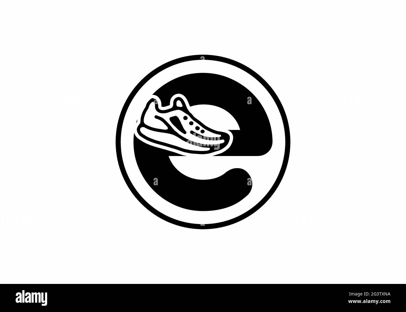 Lettre initiale E noire avec chaussures en forme de cercle Illustration de Vecteur
