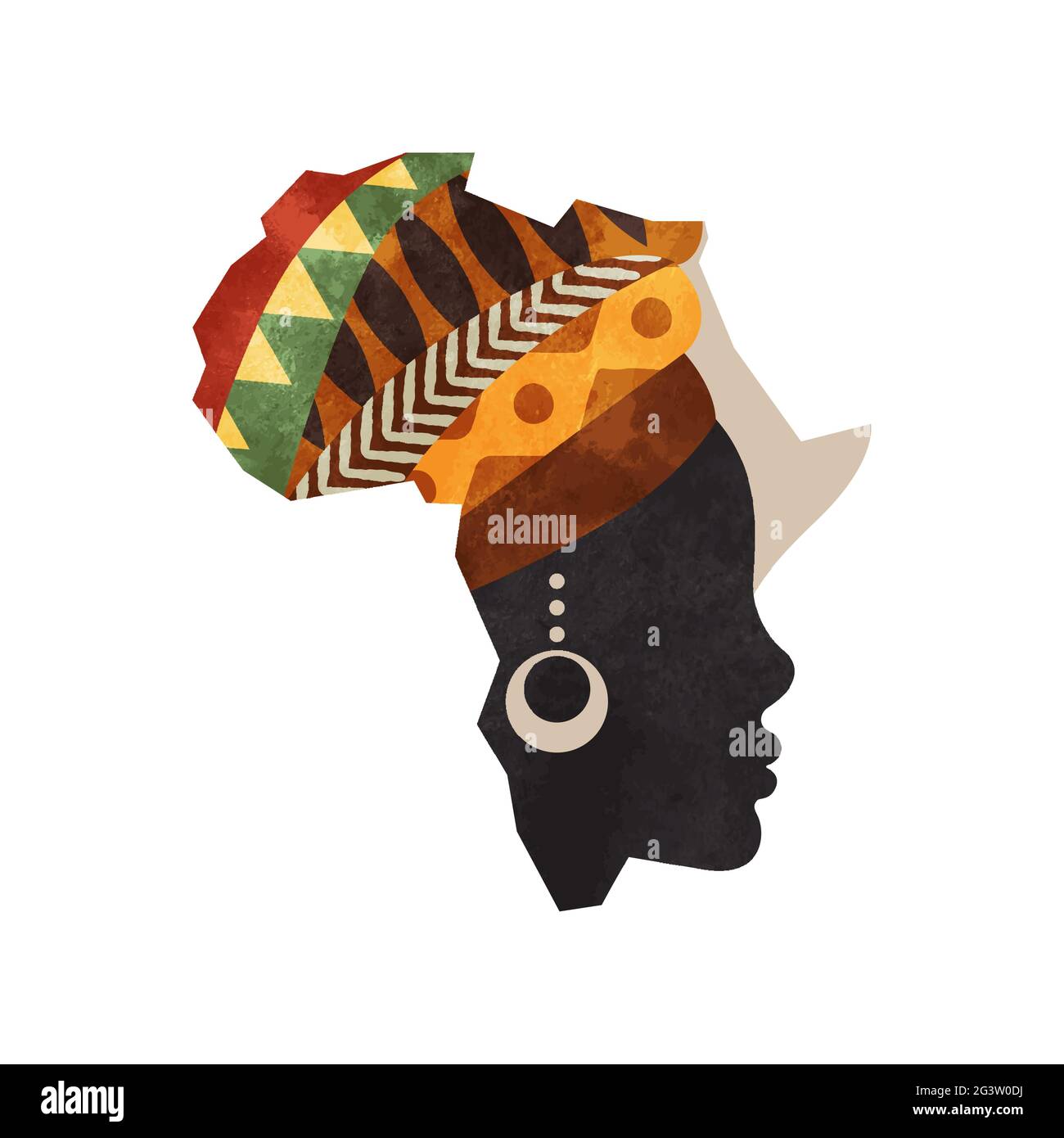 Belle femme de culture africaine avec le turban traditionnel dans la texture de peinture aquarelle. Carte afrique fille noire concept sur fond isolé. Illustration de Vecteur