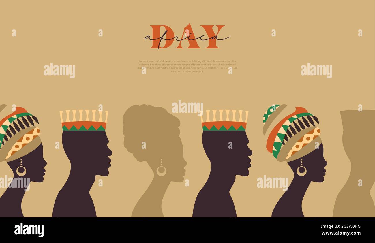 Modèle web de la Journée de l'Afrique illustration de la culture africaine traditionnelle avec le turban, le chapeau kufi et l'espace de copie. Une foule noire ethnique pour la socie Illustration de Vecteur