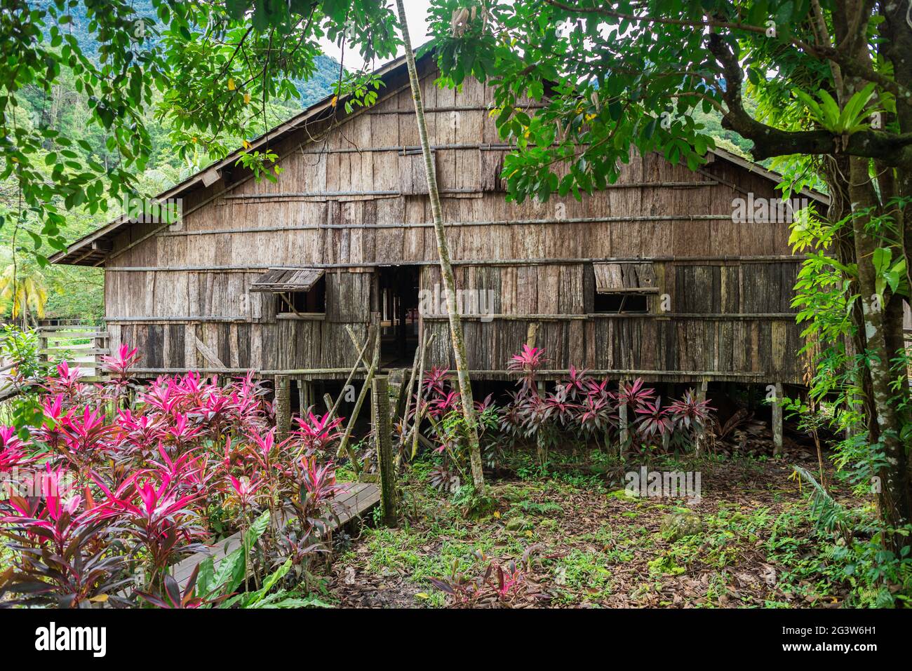 Maison traditionnelle IBAN dans le village culturel de Sarawak sur Bornéo Banque D'Images