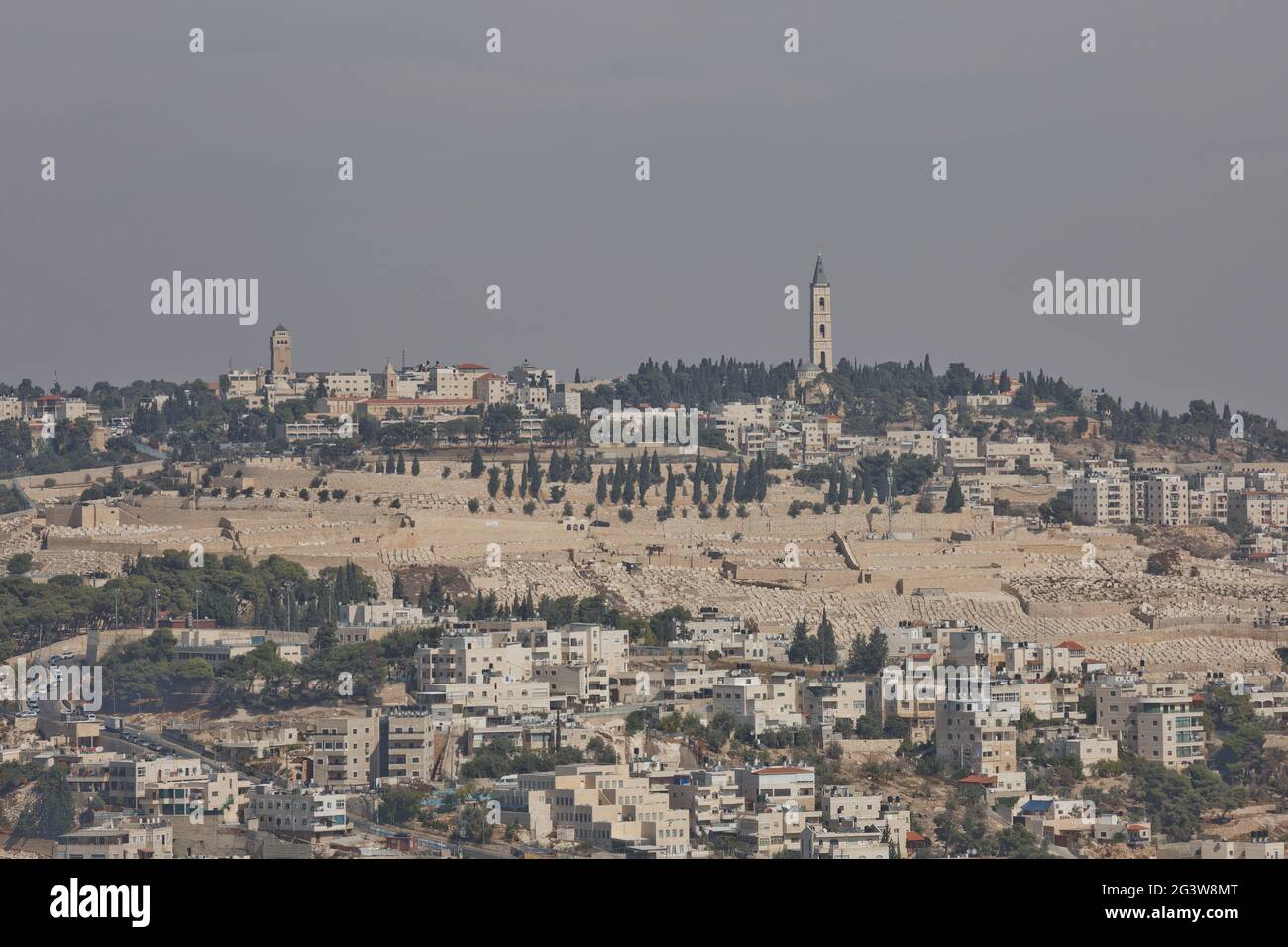 Vue sur le Mont des oliviers sur la vieille ville de Jérusalem en Israël Banque D'Images