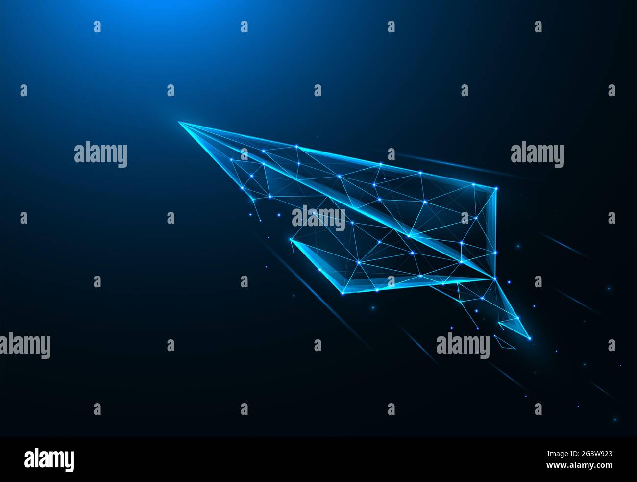 Papier avion basse poly art lancer papier avion polygonal vecteur illustrations sur un fond bleu. Banque D'Images