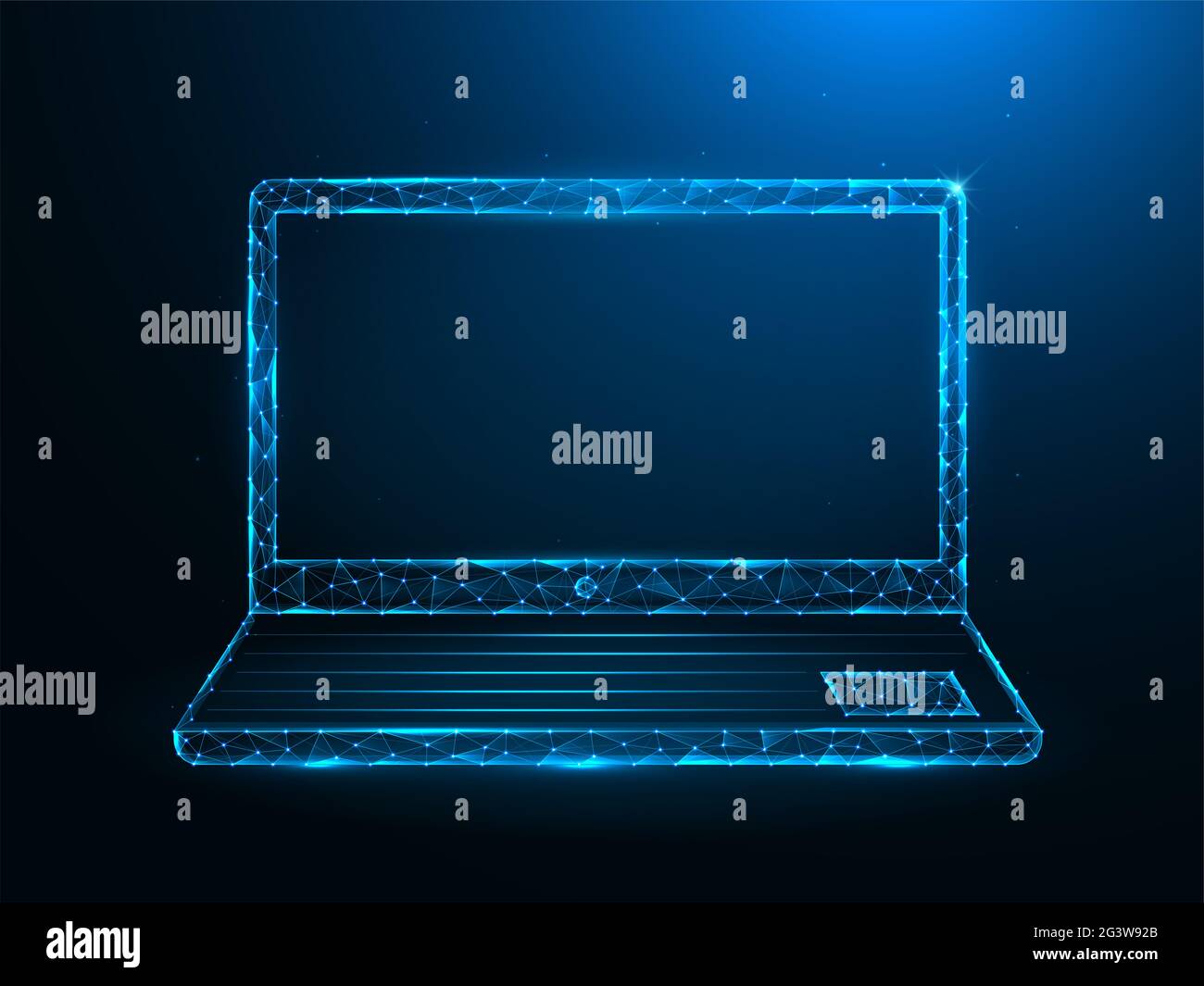 Ordinateur portable poly art Notebook polygonal vector illustrations sur fond bleu. Banque D'Images