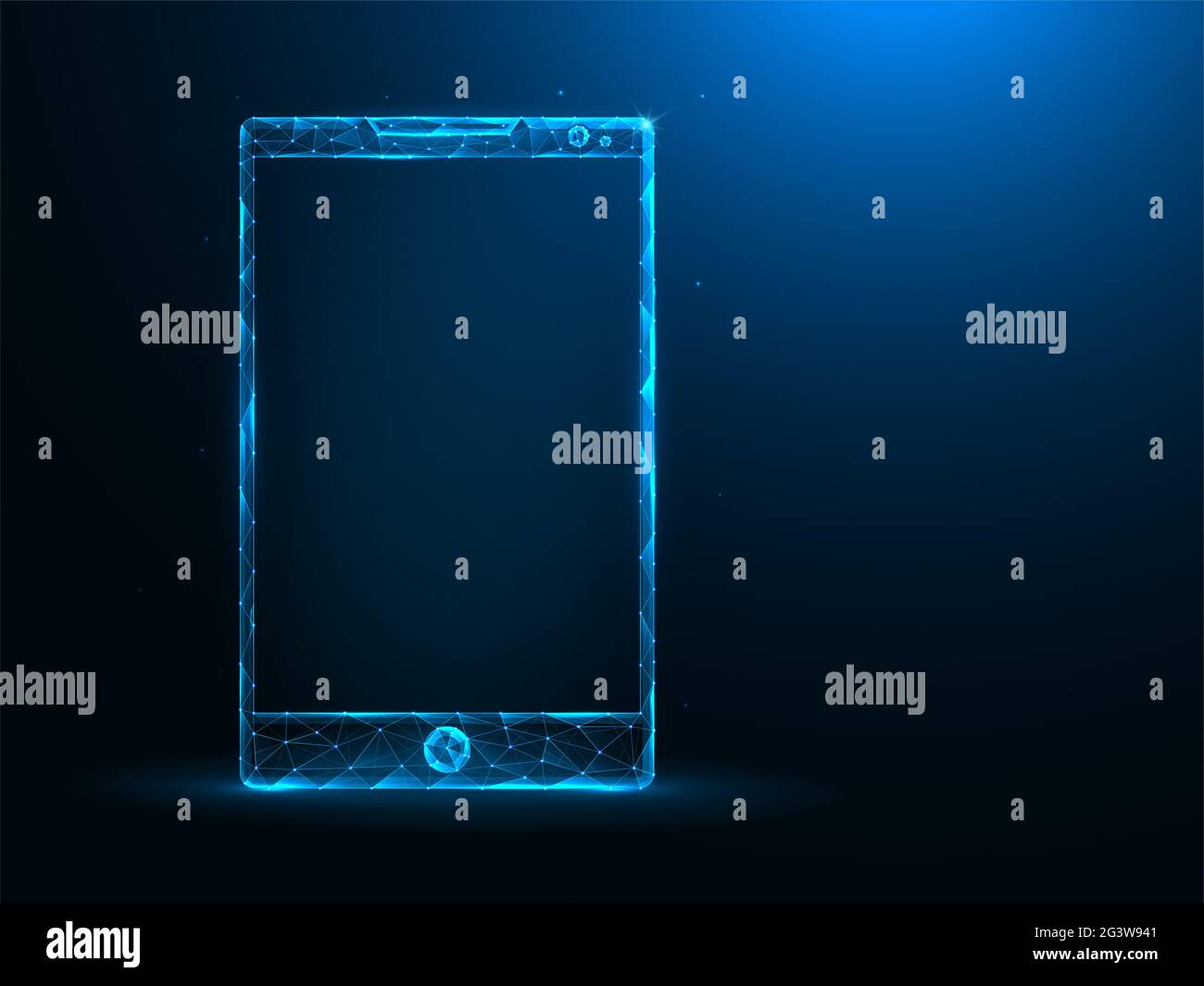 Smartphone low poly art. Illustrations vectorielles polygonales sur fond bleu pour périphérique mobile. Banque D'Images